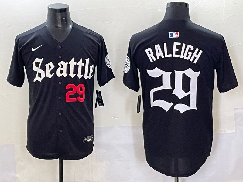 Men 2025 Seattle Mariners #29 Raleigh Black Five generations Joint Name Nike MLB Jersey style 6236